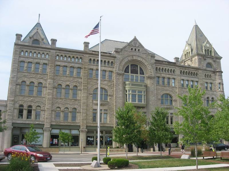 The Fort Piqua Hotel building, now the Piqua Public Library, in downtown Piqua, Ohio