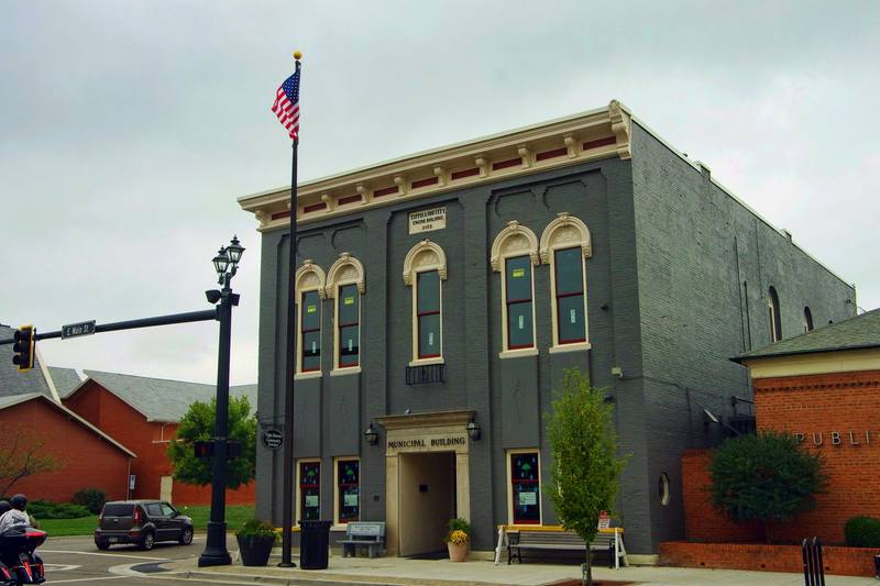 Historic 19th-century buildings along Main Street in Tipp City, Ohio's Main Street Historic District